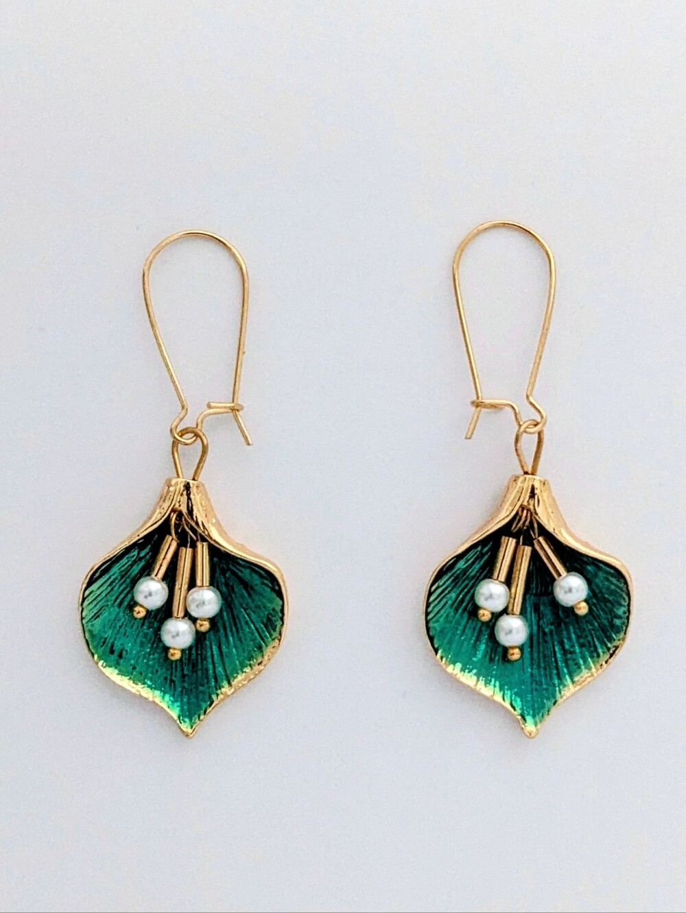 Leaf Petal Earrings with Pearl Accents